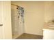 Bathroom featuring a walk-in shower with a curtain and a white vanity at 356 Se 66Th Ct, Ocala, FL 34472
