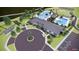 Bird's eye view of the community with pools, a clubhouse, parking, and green spaces at 8582 Pinecrest Trl, Wildwood, FL 34785