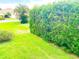 Front yard with well maintained grass and privacy landscaping on a sunny day at 1402 Arredondo Dr, The Villages, FL 32162
