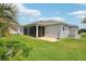 Spacious backyard with a covered lanai and lush green lawn, perfect for outdoor enjoyment at 3500 Countryside Path, The Villages, FL 32163