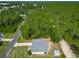 Aerial view of a single Gathering home showing a long, gravel drive and lushly forested backyard at 5195 Sw 128Th Street Rd, Ocala, FL 34473