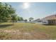 Vast, well-maintained backyard with scattered trees, white fence, and glimpse of the home's exterior at 7475 Se 105Th Pl, Belleview, FL 34420
