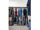 This spacious walk-in closet is designed with neutral carpeting and rows of shelving for optimal organization at 907 Trifu Ter, The Villages, FL 32163