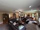 Spacious living room featuring a stone fireplace and comfortable leather seating at 9850 Sw 191St Ave, Dunnellon, FL 34432