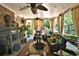 Charming covered patio with a stone fireplace, comfortable seating, and beautiful outdoor views at 1300 Sw 43Rd Pl, Ocala, FL 34471
