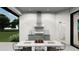 Covered outdoor kitchen with a built-in grill, dining area, and views of the landscaped backyard at 0000 Se 116Th Place Rd, Ocala, FL 34480
