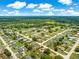 Aerial shot showcases the home's location within a lush, green residential neighborhood on a sunny day at 10739 Se 44Th Ter, Belleview, FL 34420