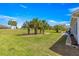 Well-maintained backyard with green lawn and picturesque views of palm trees and golf course, offering a serene outdoor space at 15825 Sw 11Th Court Rd, Ocala, FL 34473