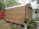 The exterior of this shed is wood with a metal roof at 5949 Se 164Th Ct, Ocklawaha, FL 32179