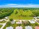 Aerial view showcasing a well-maintained home with manicured lawn, lovely landscaping, and adjacent to a large greenbelt at 9958 Sw 59Th Cir, Ocala, FL 34476