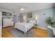 Spacious bedroom boasts a white bed set, natural light, and wooden floors, creating a tranquil and stylish retreat at 420 Bouchelle Dr # 204, New Smyrna Beach, FL 32169