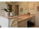 Bathroom vanity with a pink sink, a large mirror, and decorative accents at 15324 Sw 28Th Avenue Rd, Ocala, FL 34473