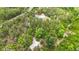 An aerial view showcases the wooded surrounding the property with a winding road in the upscale neighborhood at 505 Fisher Rd, Ocklawaha, FL 32179