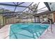 A backyard pool features clean turquoise water and a screened enclosure for bug-free enjoyment at 2146 Ne 9Th St, Ocala, FL 34470
