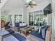 Inviting covered patio with comfortable seating, ceiling fan, and a view of the pool area at 5714 Nw 80Th Avenue Rd, Ocala, FL 34482