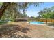 Lush backyard with a pool, seating area, and privacy fence, offering a serene outdoor retreat at 6060 Se 119Th Pl, Belleview, FL 34420
