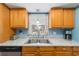 Close-up of the kitchen sink with stainless steel fixtures, granite countertops, and a view from the window at 6060 Se 119Th Pl, Belleview, FL 34420