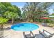 Backyard pool with poolside seating and lush landscaping in a private backyard setting at 6060 Se 119Th Pl, Belleview, FL 34420