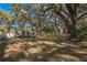 Large backyard with mature trees and an outbuilding surrounded by lush landscaping at 3299 County Road 521, Wildwood, FL 34785
