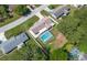 Drone shot shows fenced back yard with screened in pool and the surrounding neighborhood at 3881 Se 61St Pl, Ocala, FL 34480