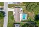 Overhead drone shot of the property and backyard with screened in pool at 3881 Se 61St Pl, Ocala, FL 34480