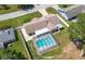 Aerial view showcasing a screened-in pool and fenced-in yard, offering a private outdoor oasis at 3881 Se 61St Pl, Ocala, FL 34480
