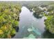 Beautiful aerial view of a tranquil river with clear water surrounded by lush green trees and upscale houses at 8926 Sw 192Nd Court Rd, Dunnellon, FL 34432