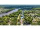 Beautiful homes line the canal in this aerial view of a tranquil neighborhood surrounded by nature at 24628 Fox Rd, Astor, FL 32102