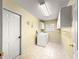 Functional laundry room with appliances, cabinetry, window, and tile floor at 28 Golf View Dr, Ocala, FL 34472