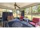 Relaxing screened porch with ceiling fan and comfortable seating overlooking the backyard at 2981 Ne 39Th Pl, Ocala, FL 34479