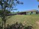 Spacious backyard features a covered patio, a lush lawn, and a privacy fence, perfect for outdoor enjoyment at 5130 Se 106 Lane, Belleview, FL 34420