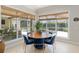 Bright breakfast nook with views of screened in pool and patio, complete with blue velvet chairs at 2010 Se 25Th St, Ocala, FL 34471