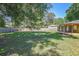 Expansive backyard featuring a wooden fence, mature shade trees, and a covered deck at 3065 Se 142Nd Ln, Summerfield, FL 34491