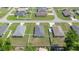 Aerial view of neighborhood featuring green lawns, single-story homes and paved roads at 4909 Se 89Th St, Ocala, FL 34480
