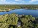 Stunning aerial view of a pristine lake with wooded surroundings, revealing secluded homes and winding pathways at 754 Se 167Th Court Rd, Silver Springs, FL 34488