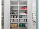 Organized pantry featuring ample shelving filled with various household goods and kitchen essentials at 9577 Sw 82Nd Street Rd, Ocala, FL 34481
