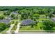 An aerial view of a well-maintained property with a green lawn, screened-in pool, and mature trees at 1107 Se 49Th Ave, Ocala, FL 34471