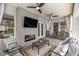 Cozy outdoor living room with a ceiling fan, fireplace, outdoor television, and comfortable seating at 1107 Se 49Th Ave, Ocala, FL 34471