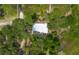 Aerial shot showcases a home nestled among trees, featuring a dirt driveway, waterfront access, and lush greenery at 23797 Ne 189Th St, Fort Mc Coy, FL 32134