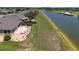 This aerial view showcases a home's backyard with a serene pond and golf course at 9511 Sw 71St Loop, Ocala, FL 34481