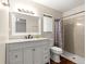 Updated bathroom featuring modern vanity and walk-in shower at 10016 Sw 62Nd Cir, Ocala, FL 34476
