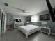 Bright main bedroom with a ceiling fan, wood-look floors, a dresser, and black and white decor at 1100 Nw 126Th Ln, Citra, FL 32113