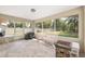Relaxing screened porch with a fire pit, wicker furniture, and views of the backyard at 1601 Ne 47Th Ct, Ocala, FL 34470