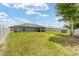 Expansive backyard featuring lush green grass, privacy fencing, and a relaxing covered patio at 7442 Sw 129Th Ln, Ocala, FL 34473