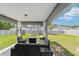 Relaxing covered patio with stylish outdoor furniture overlooking the lush, fenced backyard at 7442 Sw 129Th Ln, Ocala, FL 34473