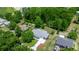 An aerial view of a well-maintained single-Gathering home with a long drive and a lush, green lawn in a forested neighborhood at 9021 Sw 108Th Pl, Ocala, FL 34481