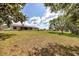 Lush backyard featuring green grass and scattered leaves, and partial views of the surrounding neighborhood at 4331 Se 106Th Pl, Belleview, FL 34420
