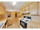 Open kitchen layout with view into adjacent living area with stone fireplace at 4331 Se 106Th Pl, Belleview, FL 34420