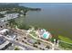 Beautiful aerial view of the lake, town, waterfront park, pool, and neighborhood at 705 Washington Ave, Eustis, FL 32726