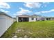 Expansive backyard with green grass, white fencing, and a covered patio area at 7224 Sw 61St Pl, Ocala, FL 34474